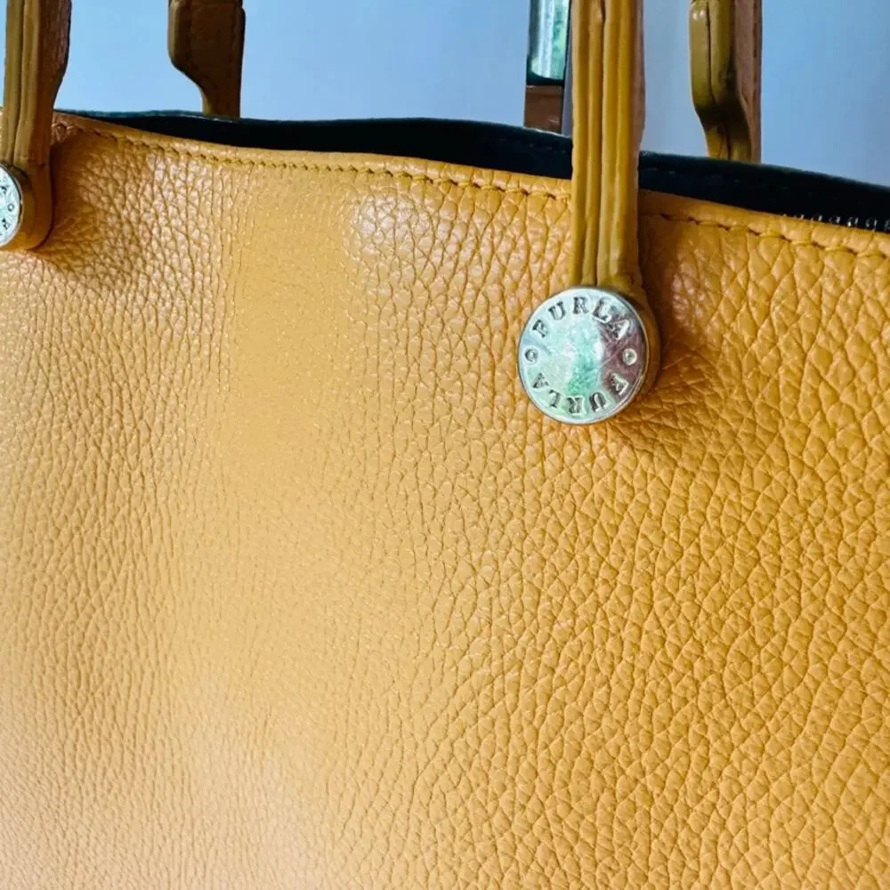 FURLA Eden Medium East West Tote Bag Mandarin Orange Pebbled Top Handle